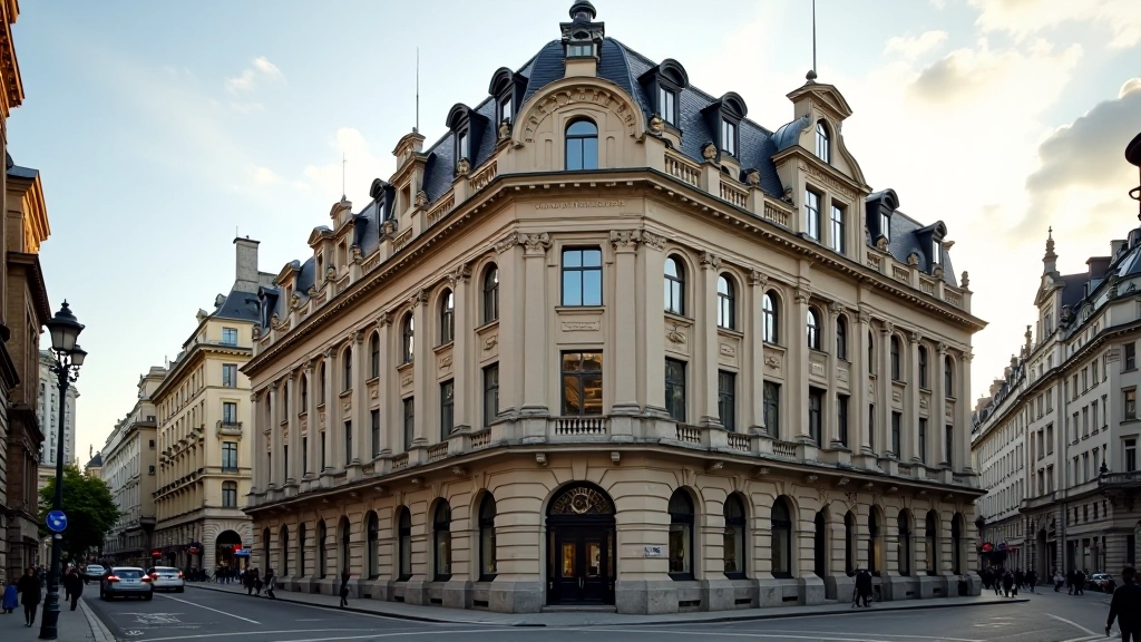 Großformatige Ansicht eines Frankfurter Bankgebäudes aus den 1920ern mit historischen Details